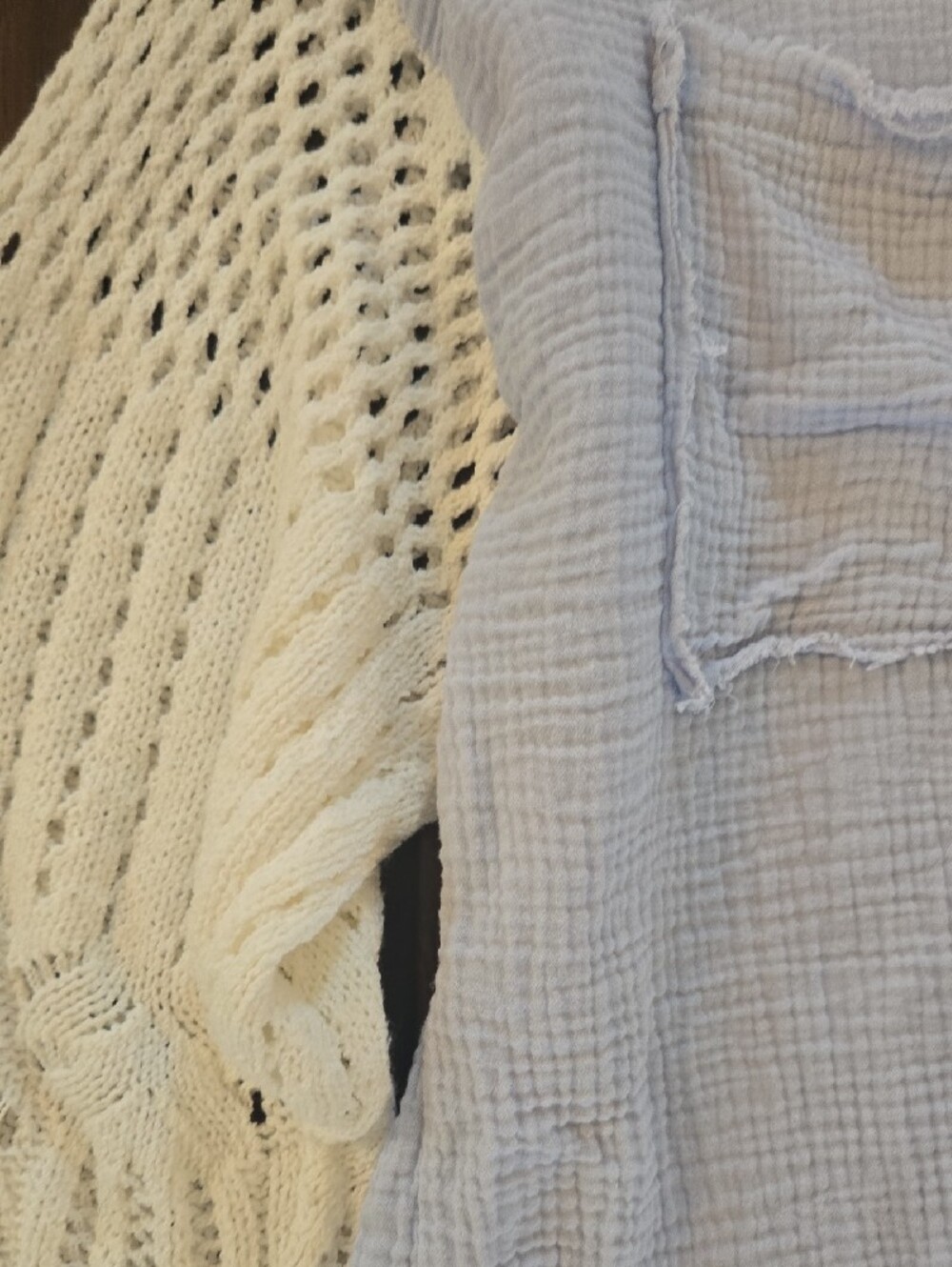 POL Boho Baby Blue Gauze Button-Front With Cream Knit Sleeves - Picture 5 of 7